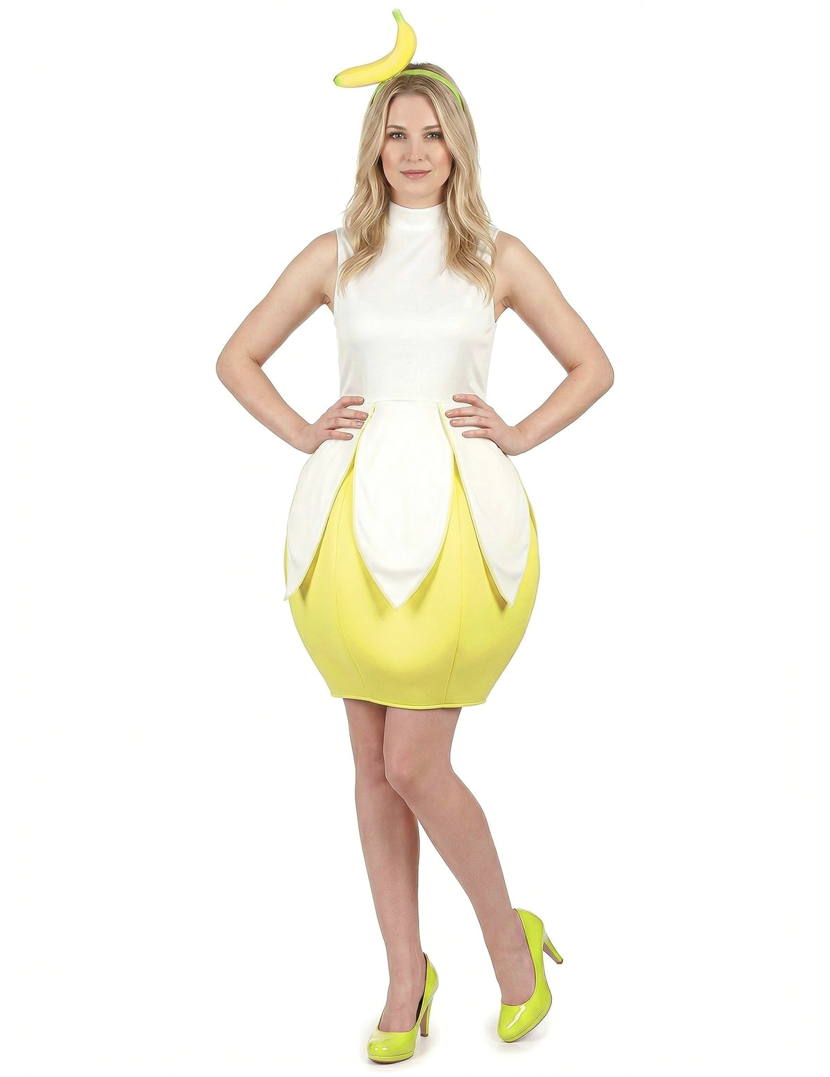 Vue de face du déguisement de banane pour femme