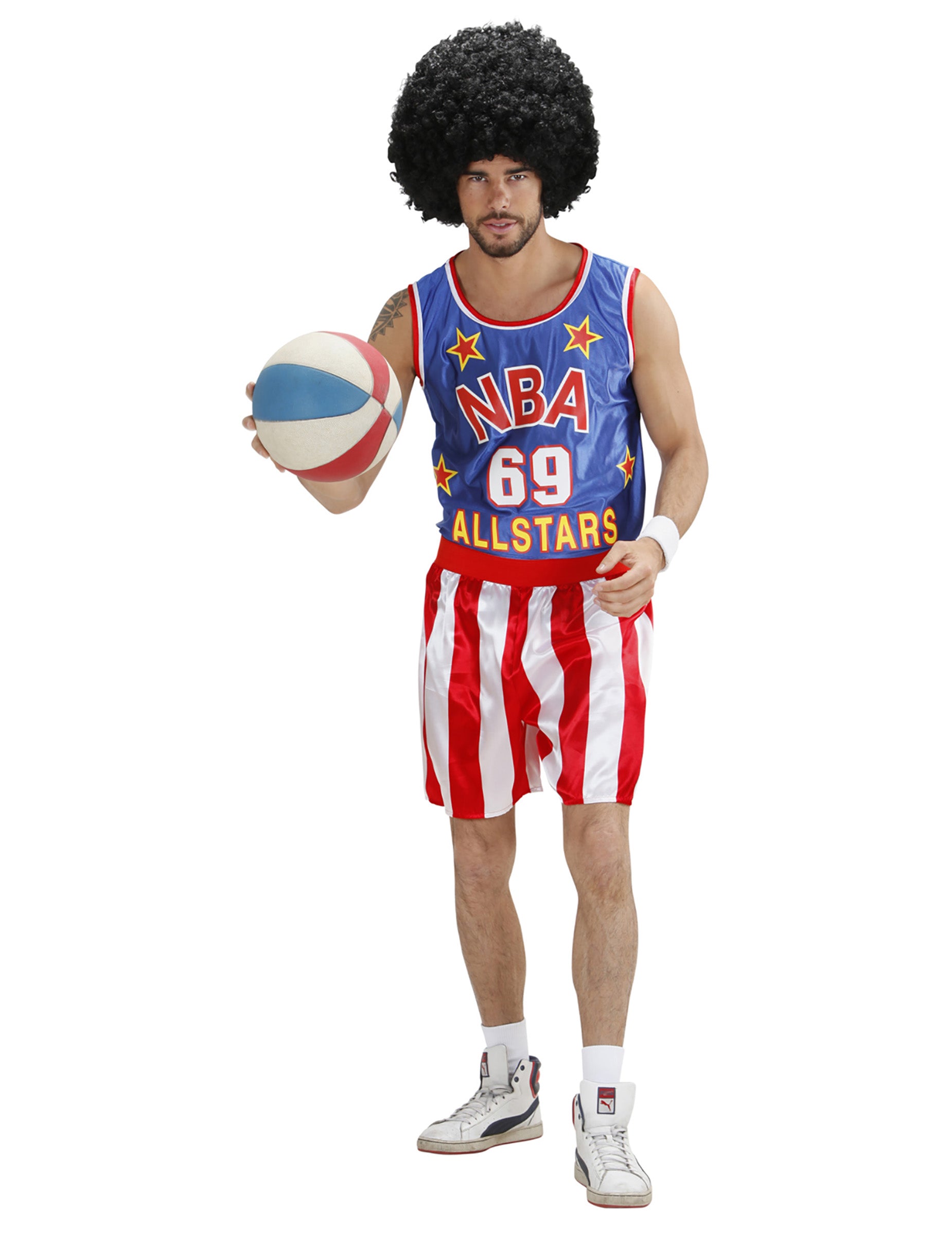 Elölnézet labdával az felnőtt NBA kosárlabdázó jelmezről