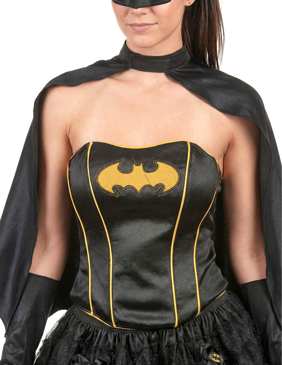A Batgirl™ szexi női jelmez logóval díszített fűzőrészletén