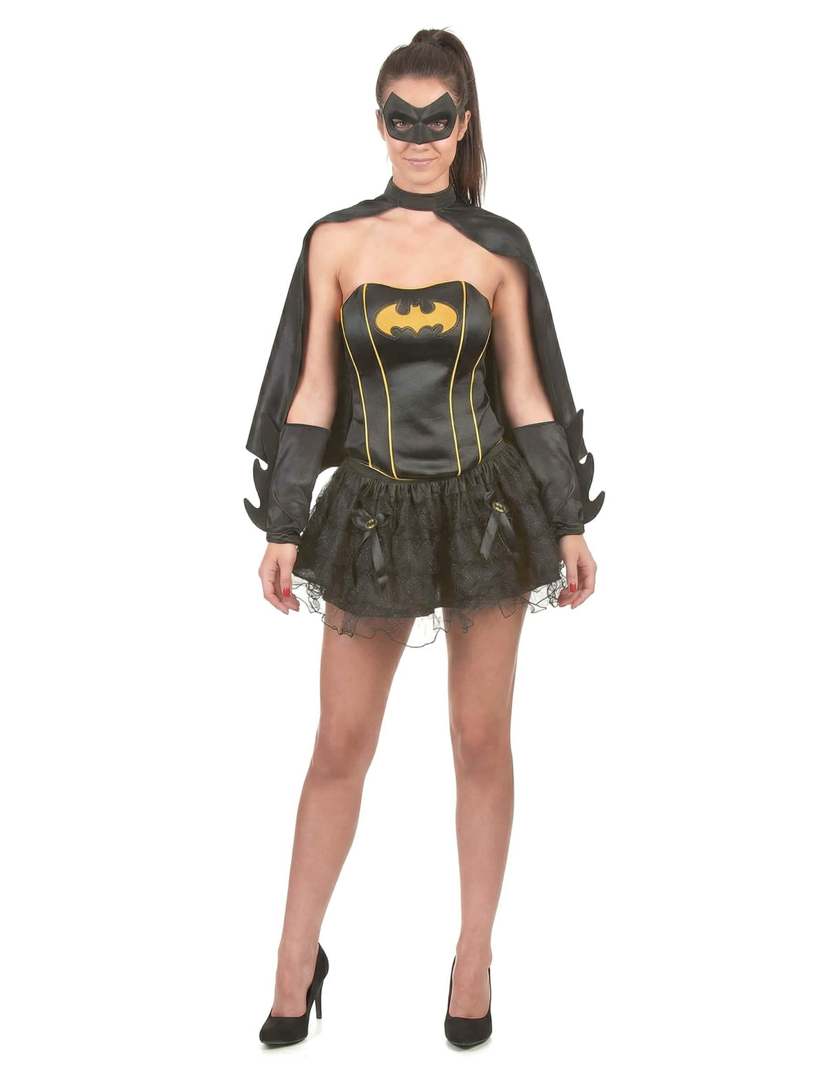 Batgirl™ szexi női jelmez fekete és sárga színben, tütüvel és maszkkal