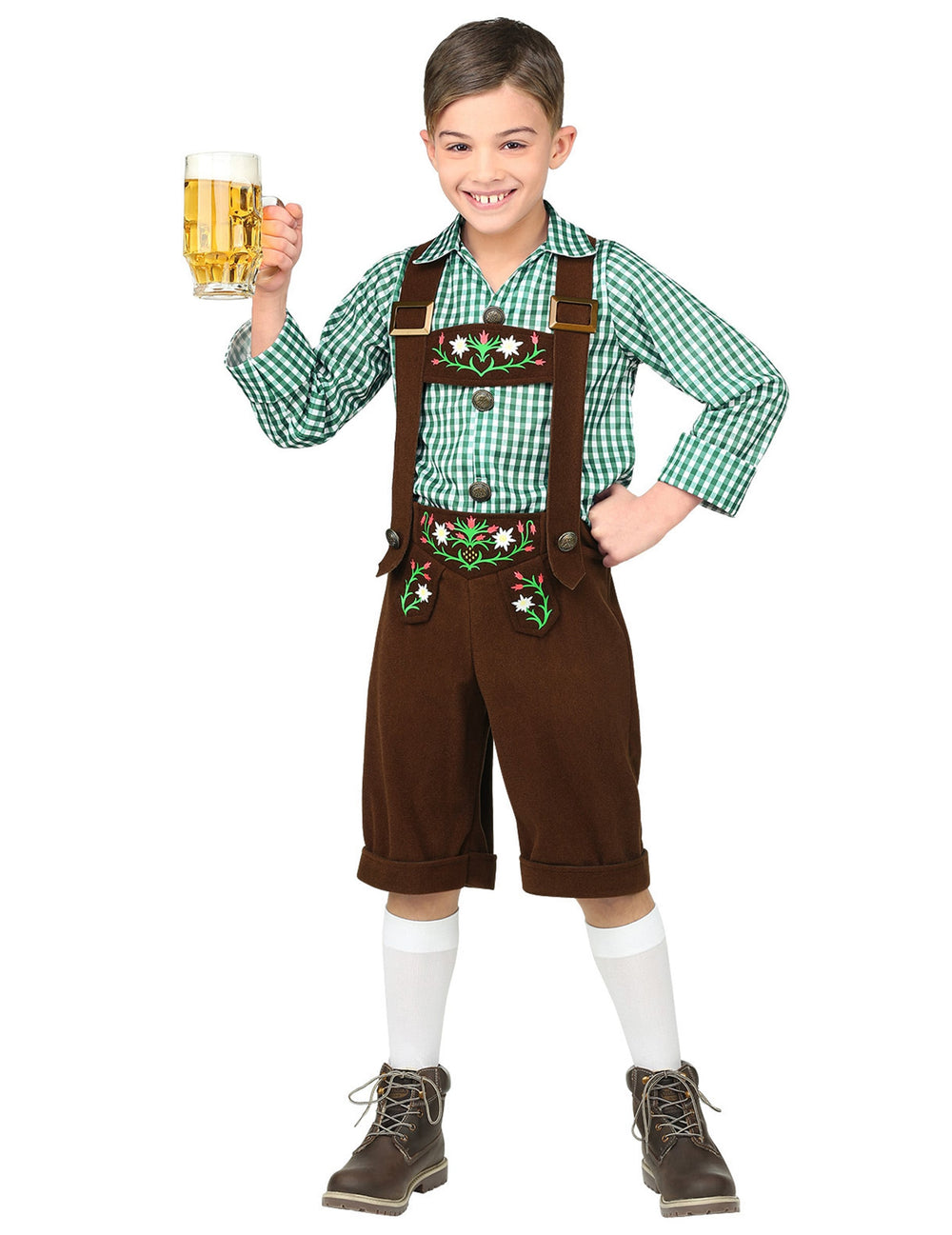Déguisement de bavarois pour garçon vert et marron avec chemise à carreaux