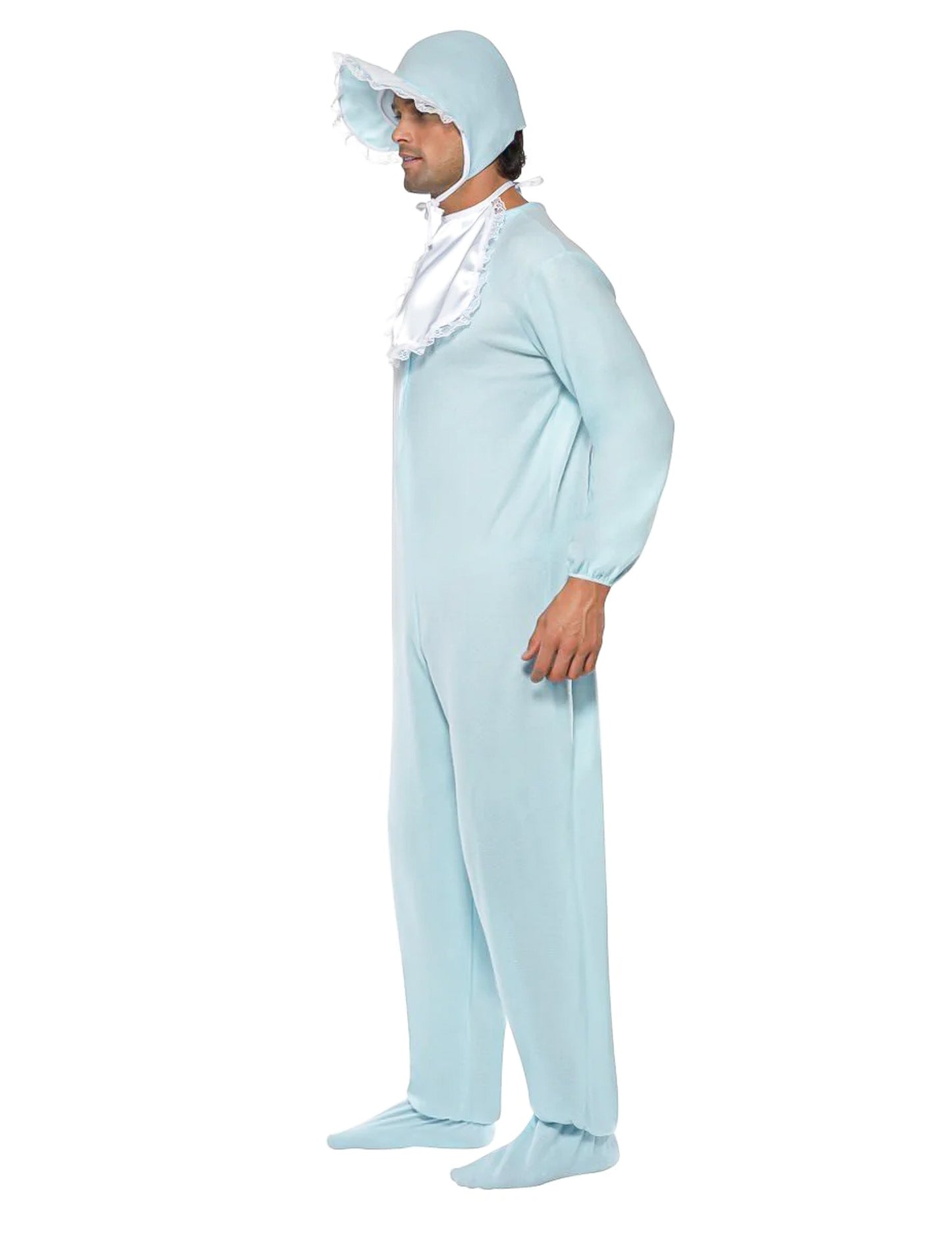 Vue de profil du déguisement de bébé pour homme bleu clair