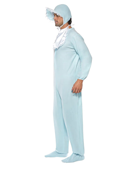Vue de profil du déguisement de bébé pour homme bleu clair