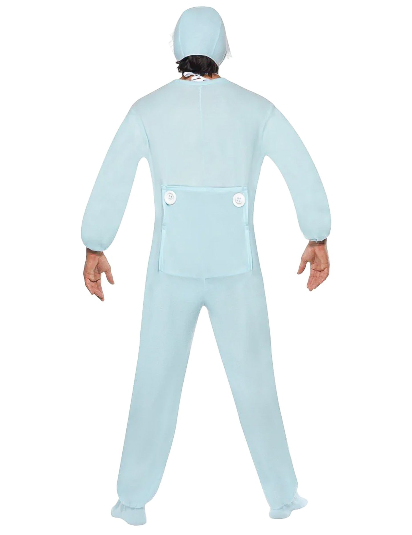 Vue de dos du déguisement de bébé pour homme bleu clair