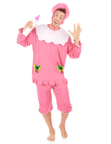 Déguisement de bébé pour homme rose avec bonnet et biberon