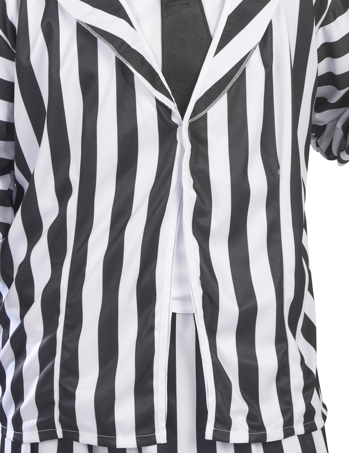 Közelkép a férfi Beetlejuice jelmez zakójáról és nyakkendőjéről