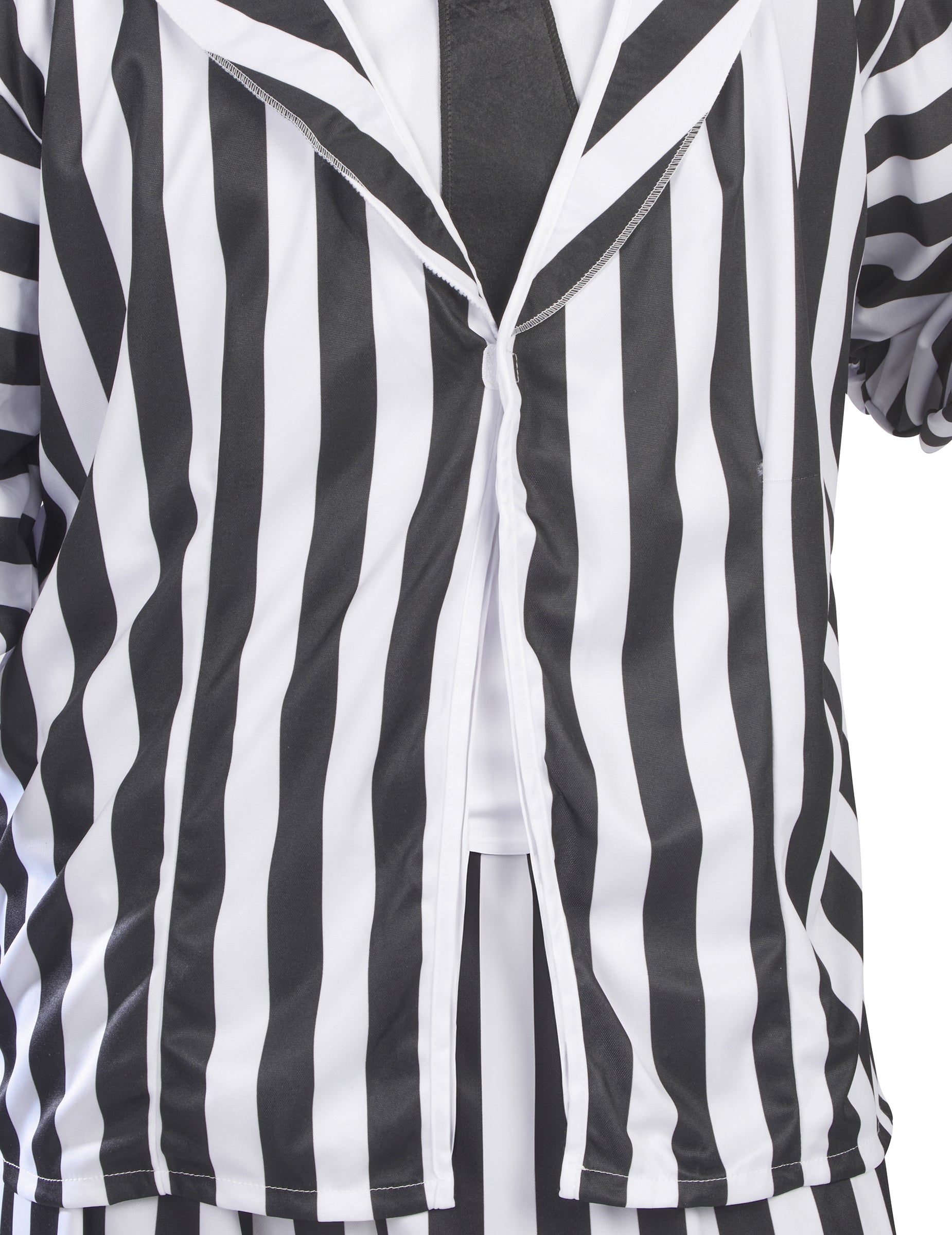 Közelkép a férfi Beetlejuice jelmez zakójáról és nyakkendőjéről