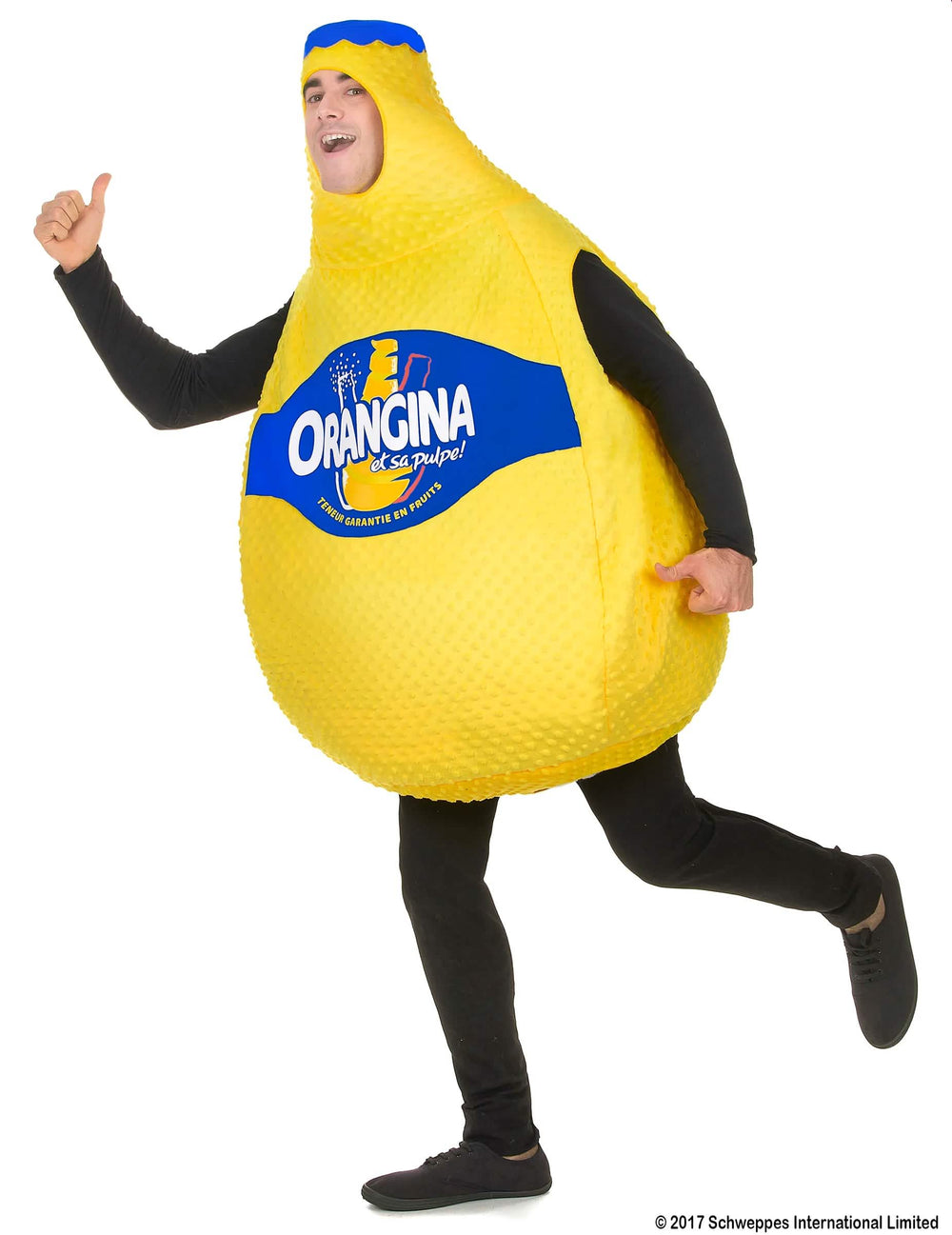 Oldalnézet az felnőtt Orangina™ üveg jelmezről