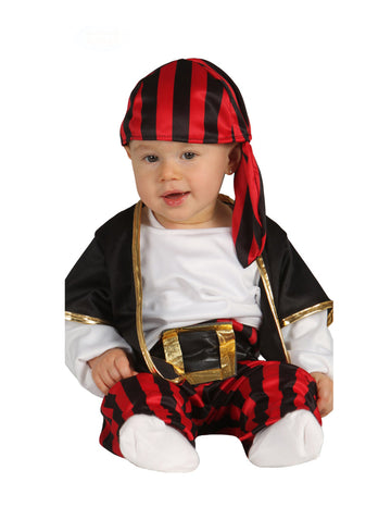 Déguisement capitaine des pirates pour bébé noir et rouge avec bandana à rayures