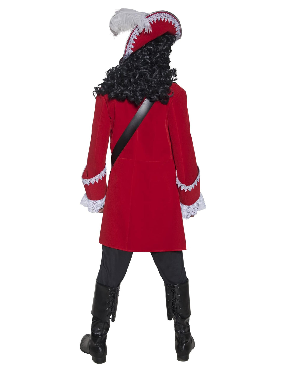 Vue de dos du déguisement capitaine pirate pour homme rouge luxe