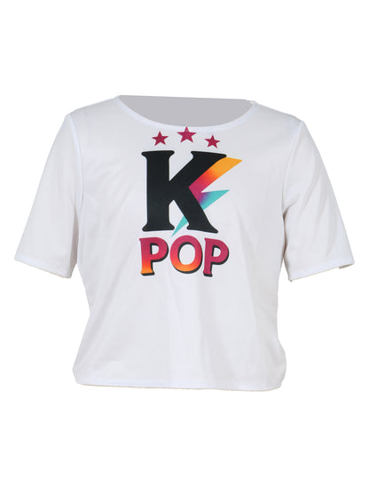 T-shirt blanc avec logo K-POP du déguisement de chanteuse Kpop