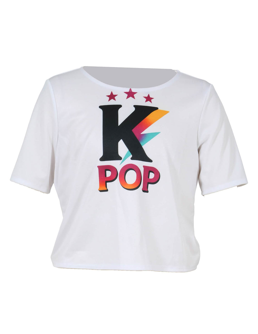 Détail du t-shirt blanc avec logo du déguisement chanteuse Kpop pour fille