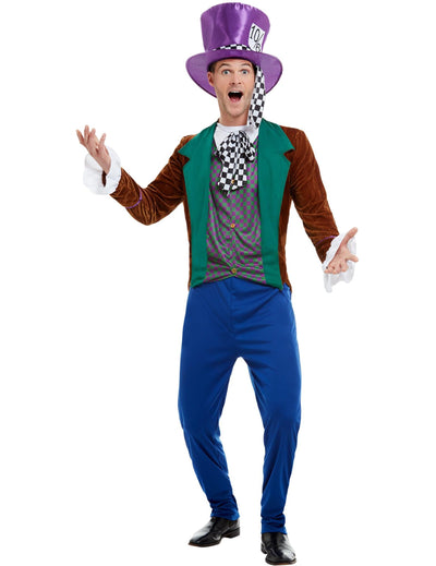 Déguisement de Chapelier fou pour homme multicolore avec haut-de-forme violet