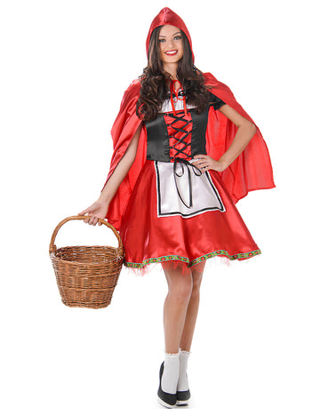 Déguisement chaperon rouge classique pour femme rouge et noir avec cape à capuche