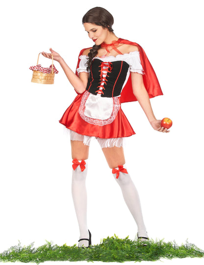 Helyzetbemutató kosárral és almával a piroska jelmezről