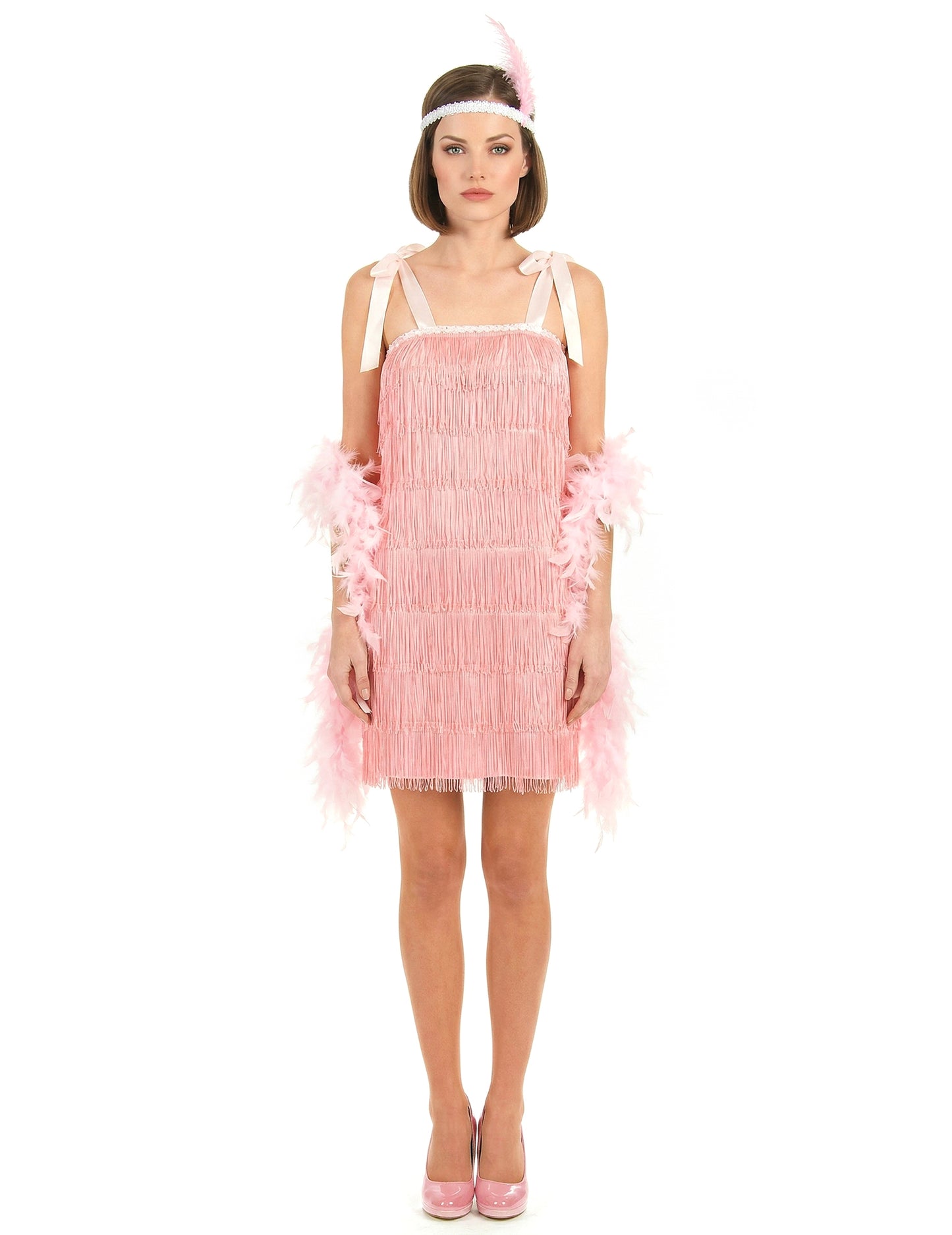 Déguisement charleston pour femme rose à franges