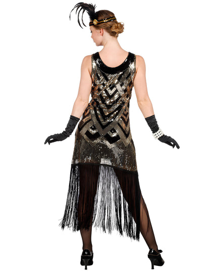 Női fekete-arany flitteres luxus Charleston jelmez 
