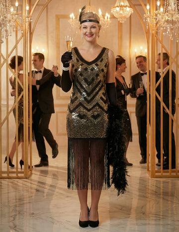 Női fekete-arany flitteres luxus Charleston jelmez 