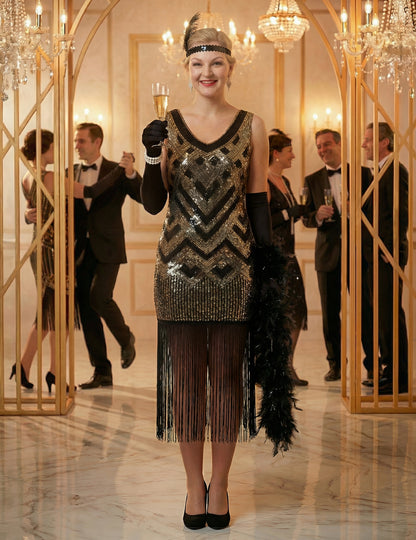 Női fekete-arany flitteres luxus Charleston jelmez 