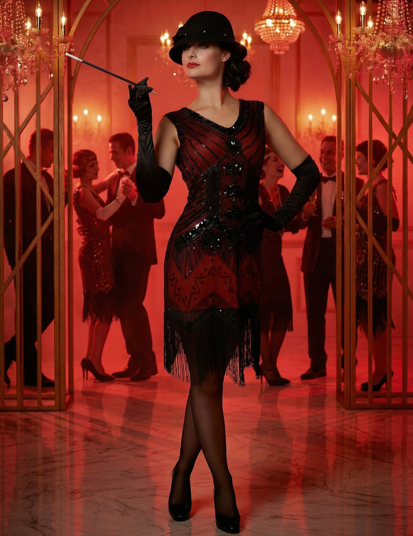 Női luxus piros flitteres Charleston jelmez 