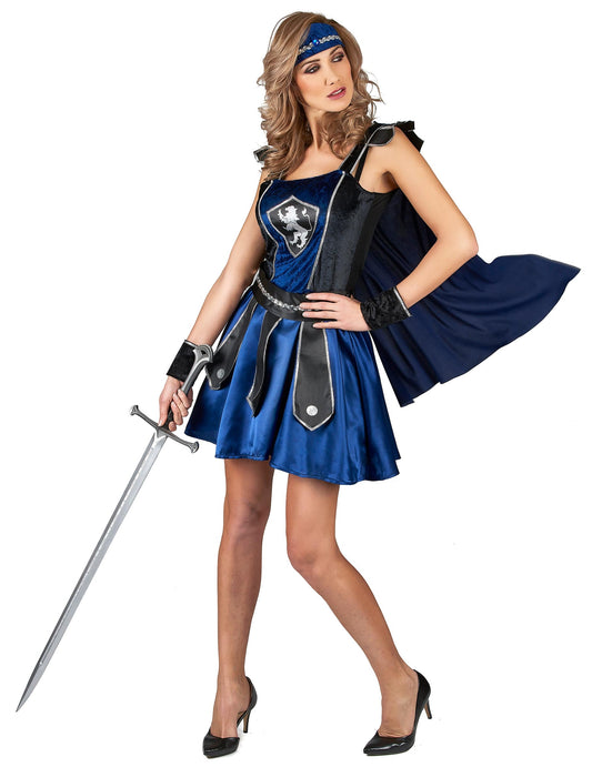 Vue de face avec épée du déguisement chevalier lion pour femme