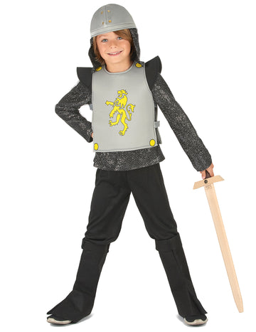 Chevalier álruhával egy fiú sárga oroszlánjával