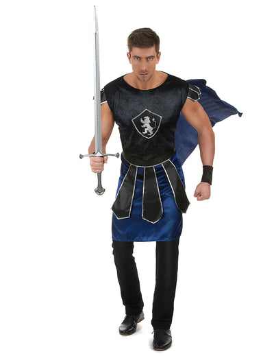 Déguisement de chevalier lion pour homme bleu et noir avec cape et épée