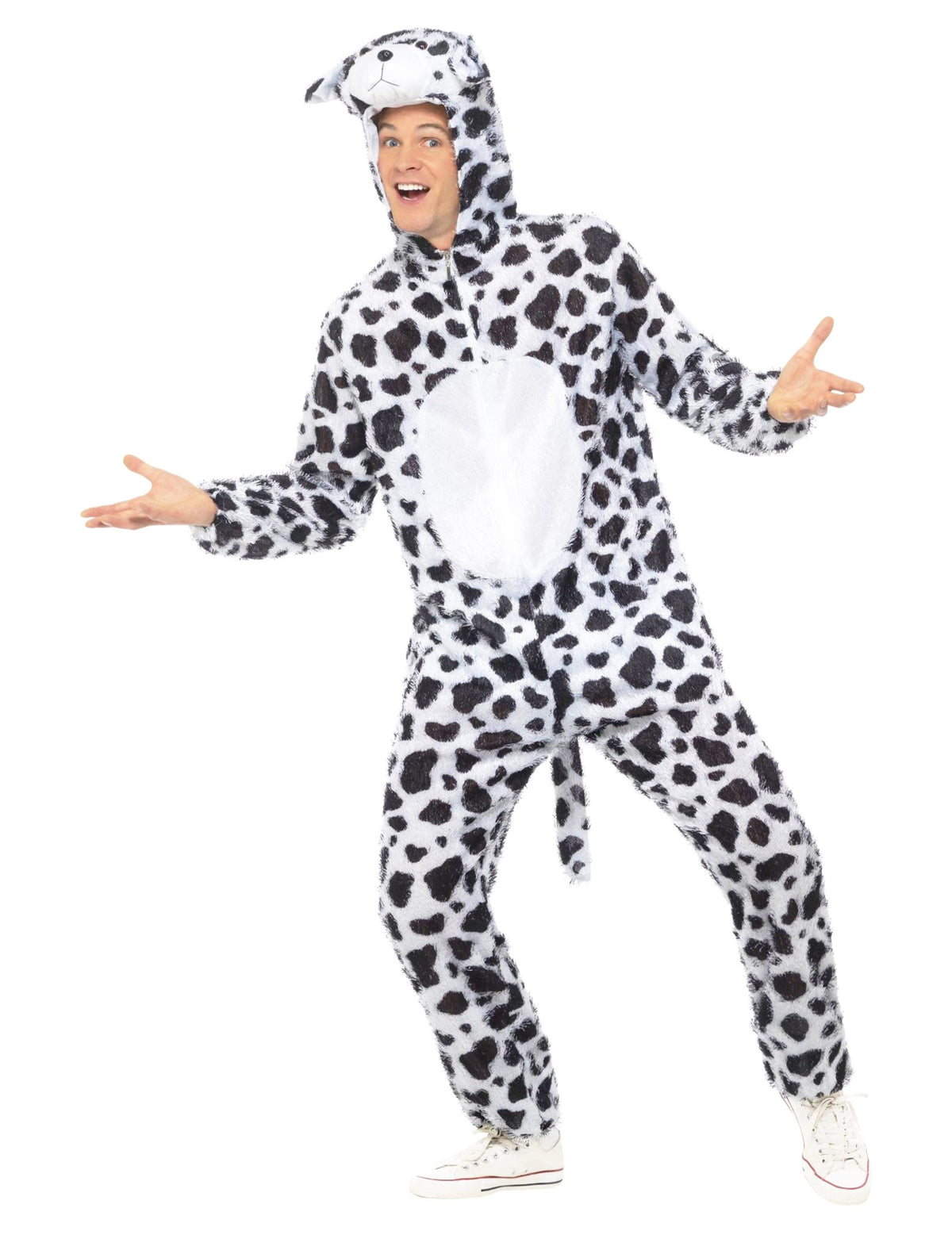 Vue d'ensemble avec queue du déguisement de chien dalmatien pour adulte