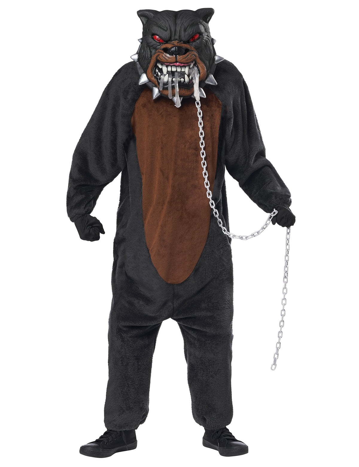 Déguisement chien maléfique luxe pour adolescent noir et marron avec masque et chaîne
