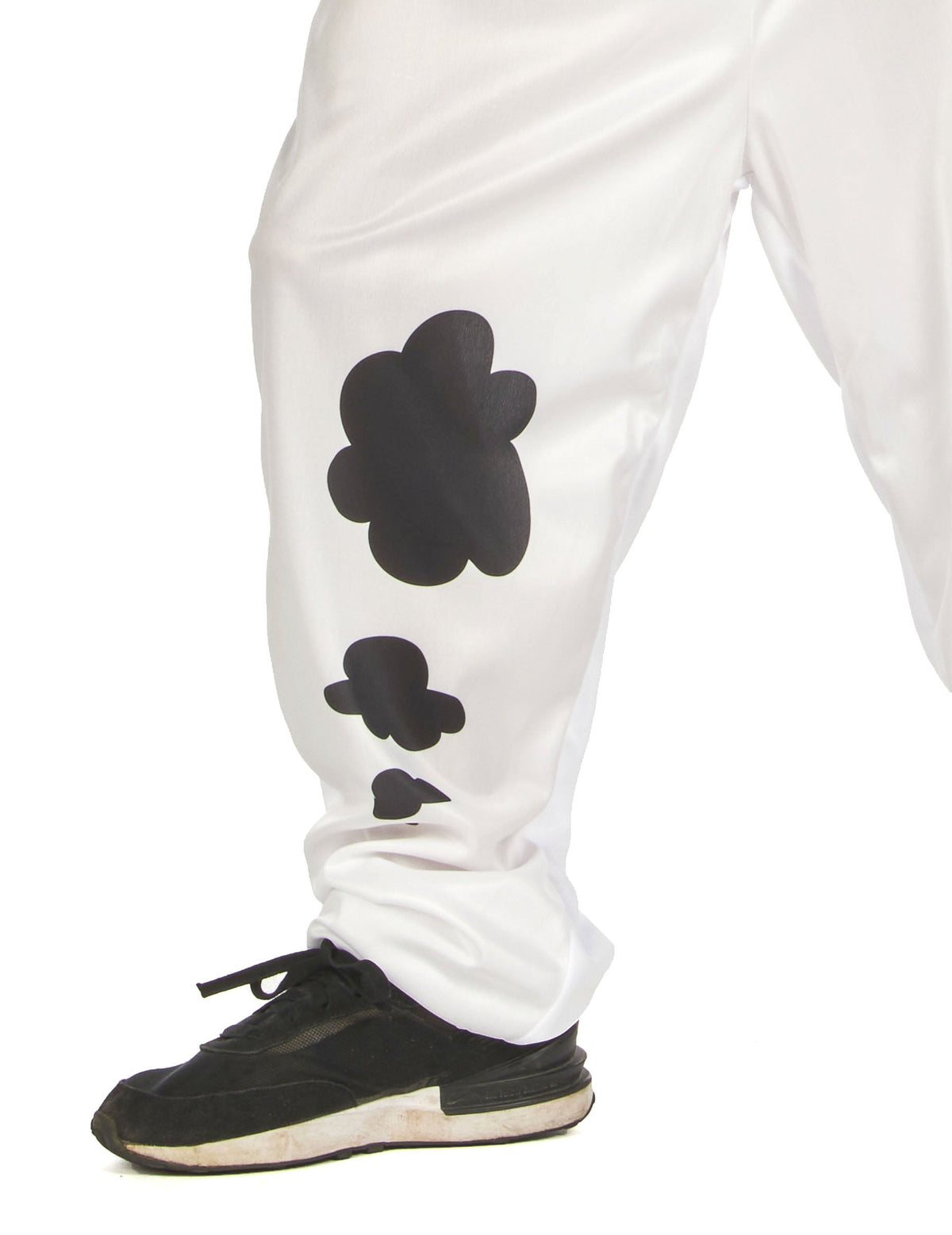 Gros plan sur les taches de dalmatien du pantalon du déguisement de chien pompier pour enfant