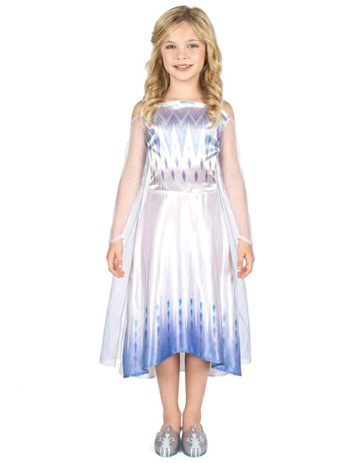 Déguisement classique Elsa la reine des neiges 2 pour fille blanc avec détails bleus