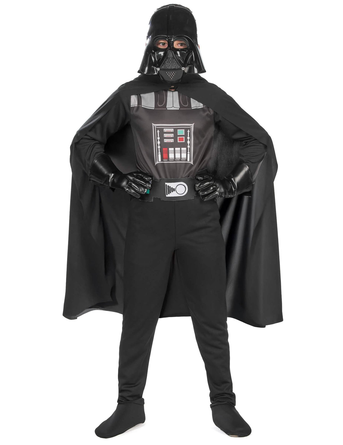 A fiú klasszikus Darth Vader jelmezének elölnézete