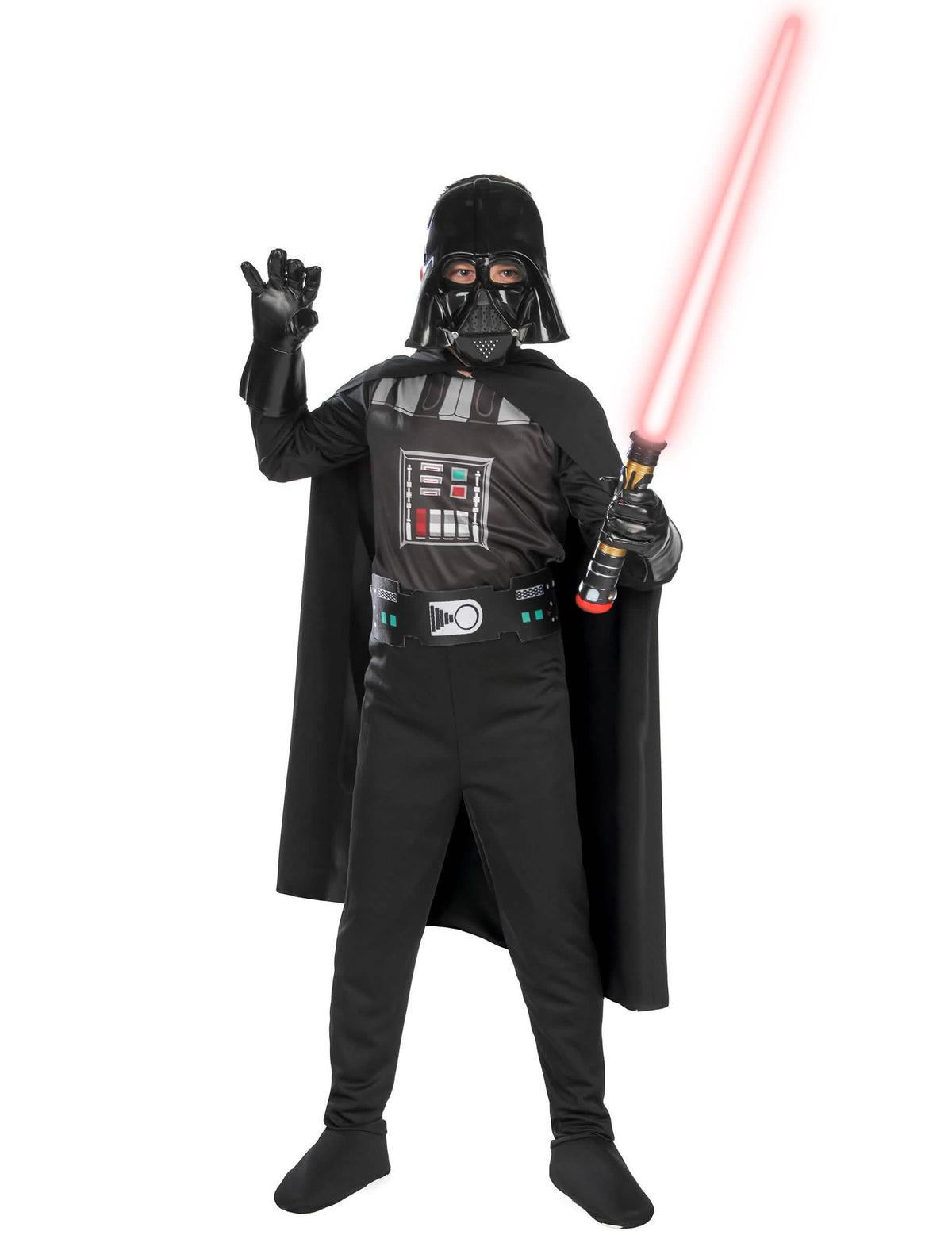 piros kézben tartott fénykard a fiú klasszikus Darth Vader jelmeze számára