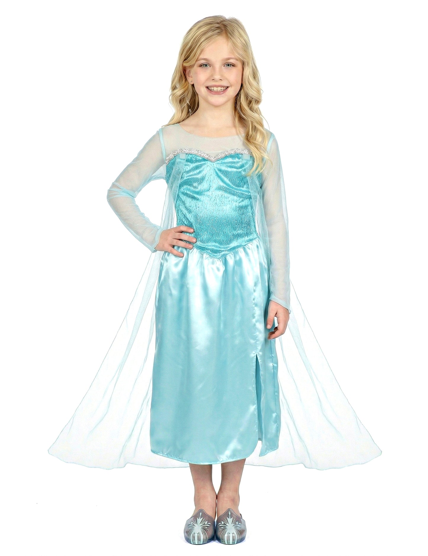 Vue de face du déguisement classique Elsa la reine des neiges pour fille