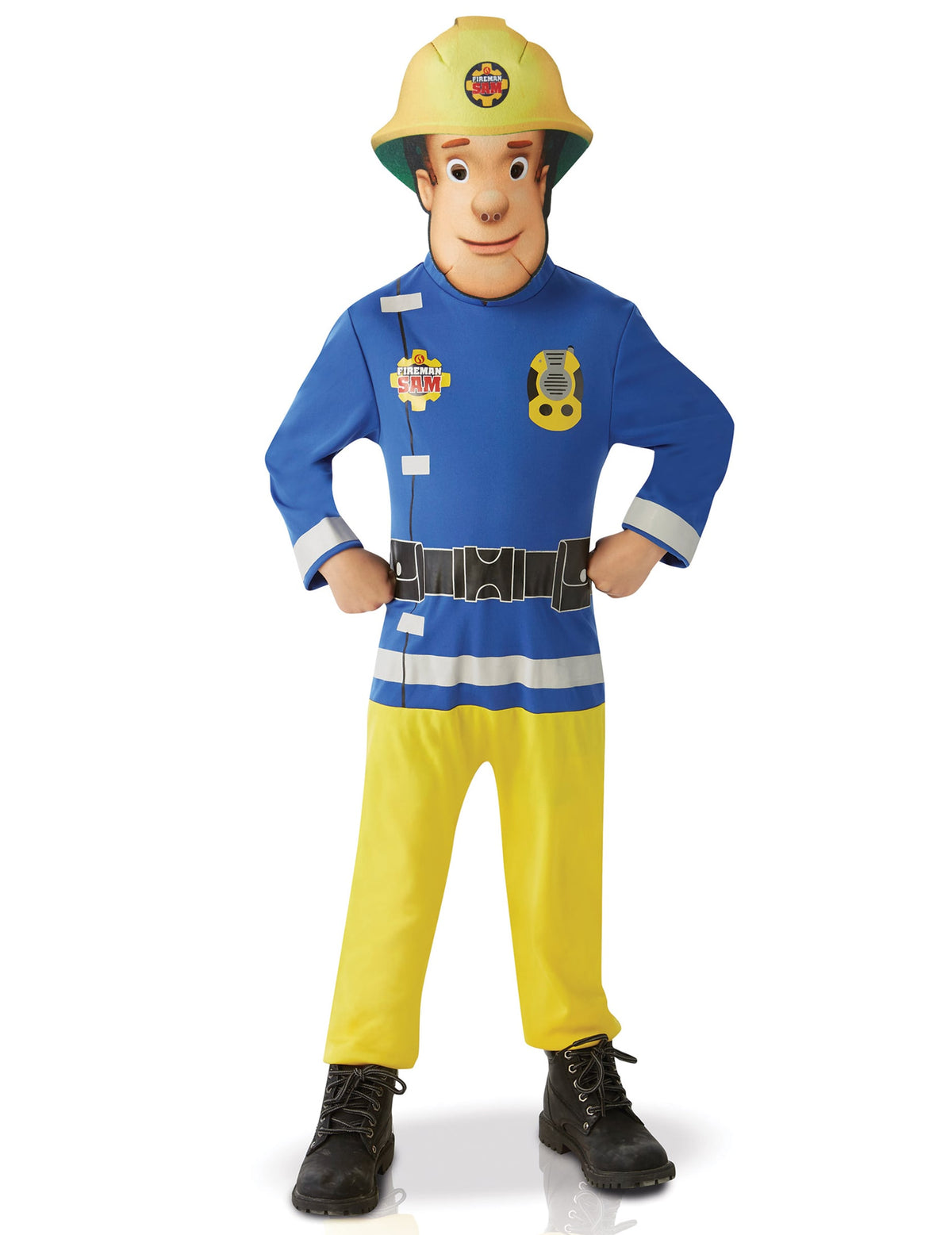 Déguisement classique Sam le Pompier pour enfant bleu et jaune avec masque jaune