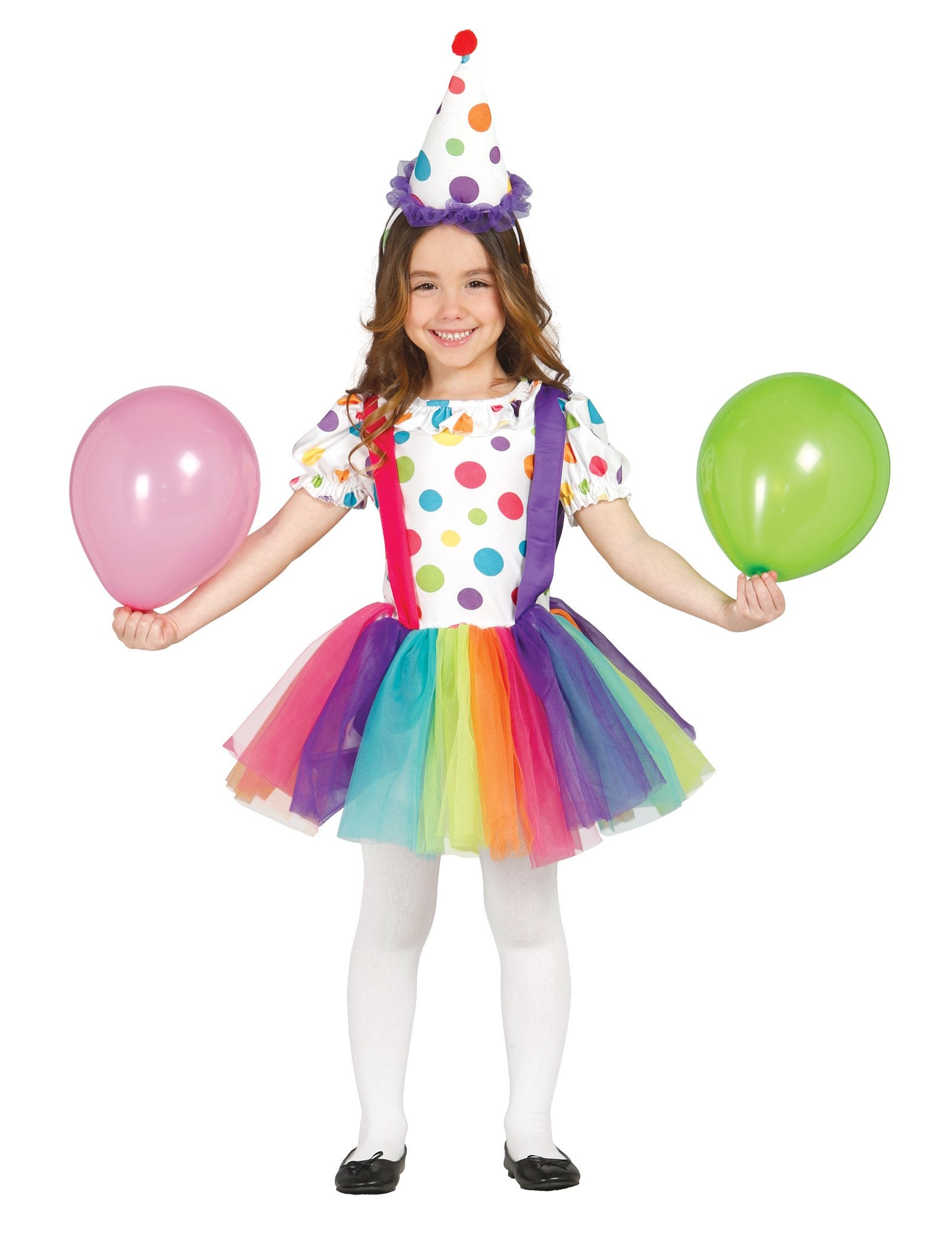 Déguisement de clown à pois et tutu pour fille multicolore avec chapeau