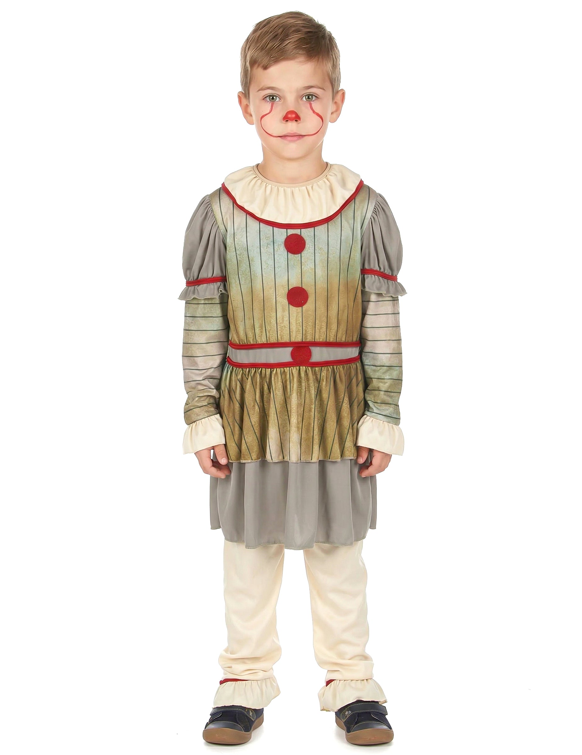 Vue de face sans accessoire du déguisement de clown terrifiant