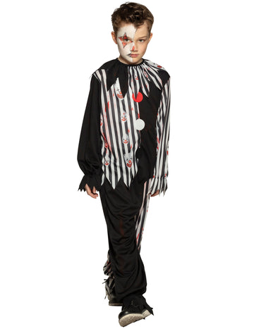 Véres fiú szomorú bohóc álruhája