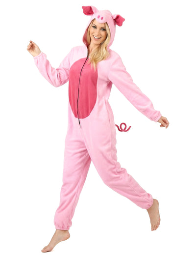 Déguisement de cochon pour femme rose avec capuche et groin