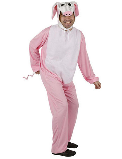 Déguisement de cochon pour adulte rose avec cagoule et queue en tire-bouchon