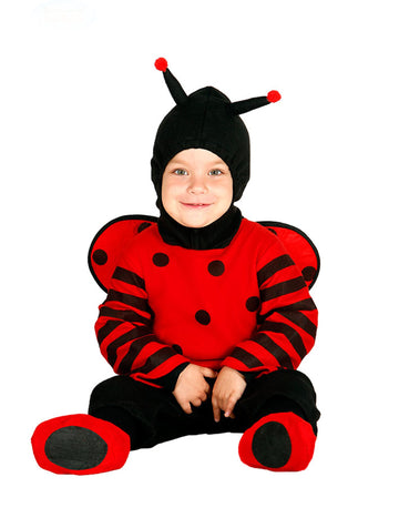 Déguisement combinaison coccinelle avec capuche pour bébé rouge et noir à pois