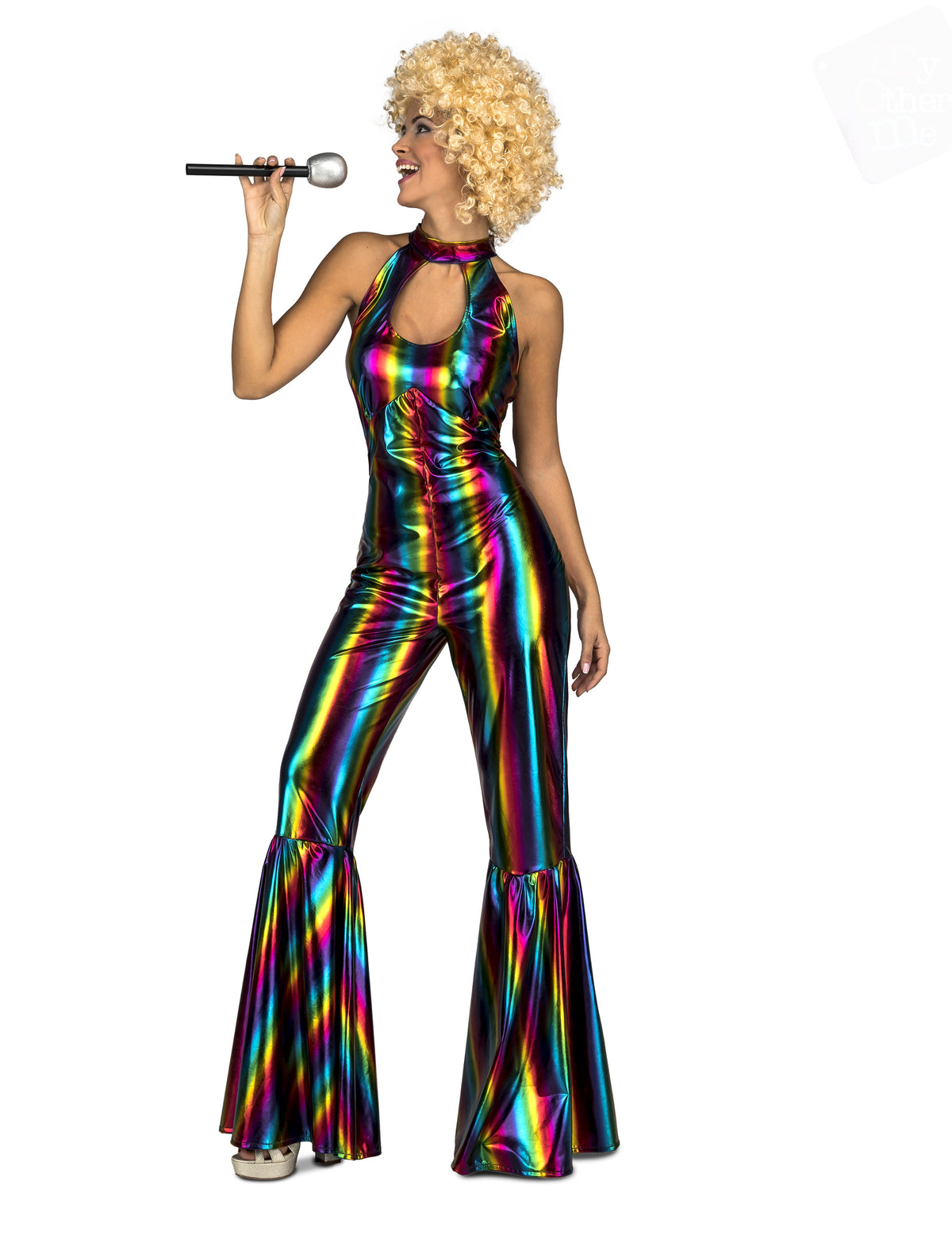 Déguisement combinaison disco rainbow pour femme multicolore métallisée