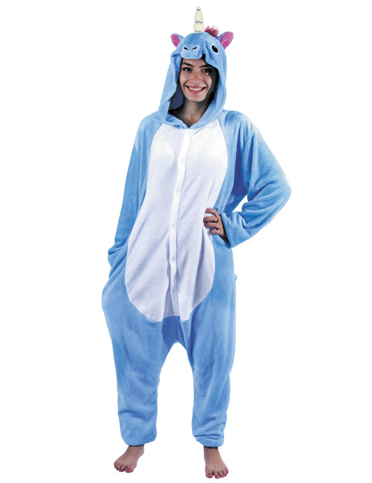 Déguisement combinaison licorne pour adulte bleue