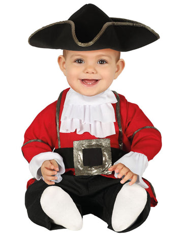 Déguisement combinaison pirate pour bébé rouge et noir avec chapeau