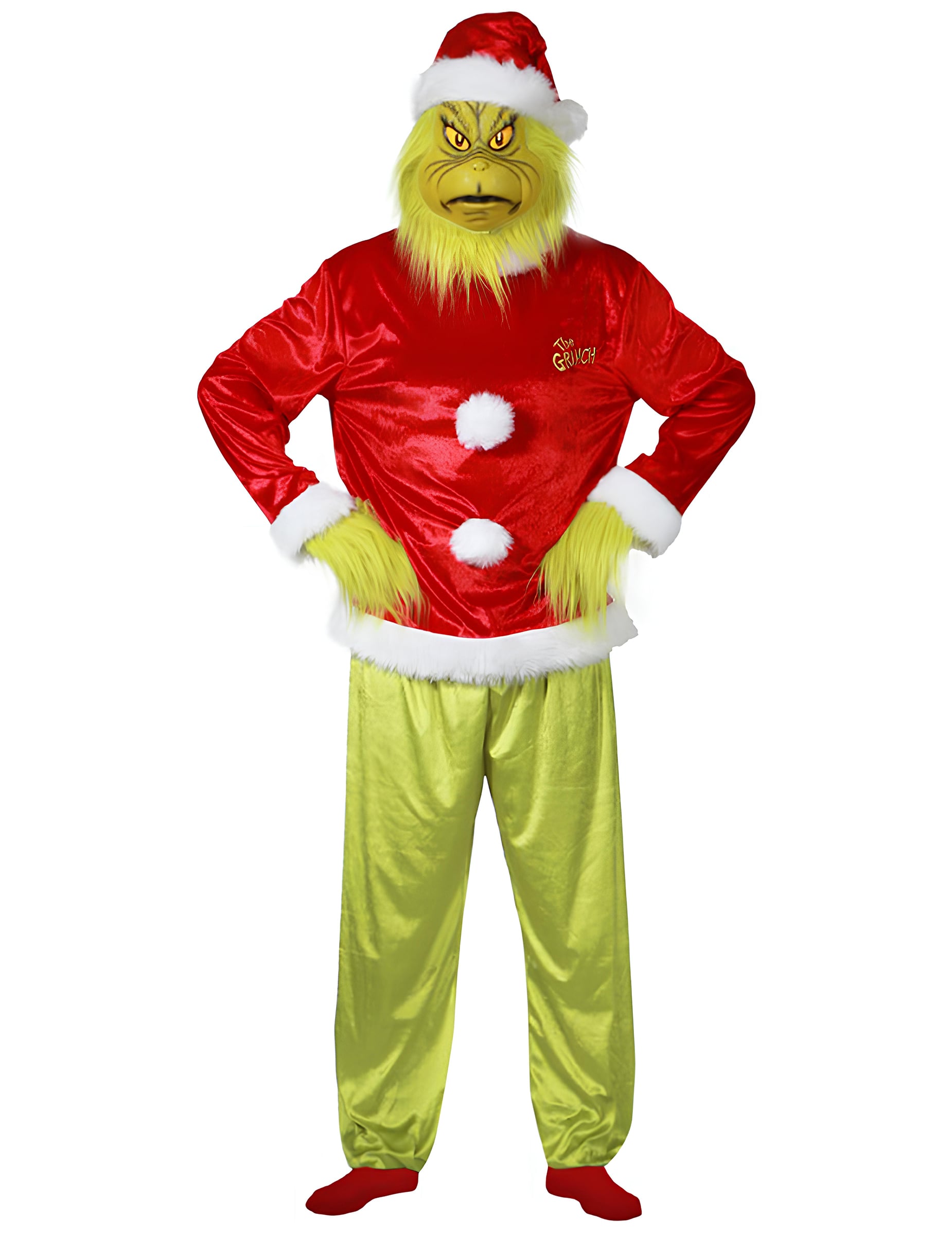 Déguisement complet le Grinch pour adulte rouge et vert avec masque et bonnet