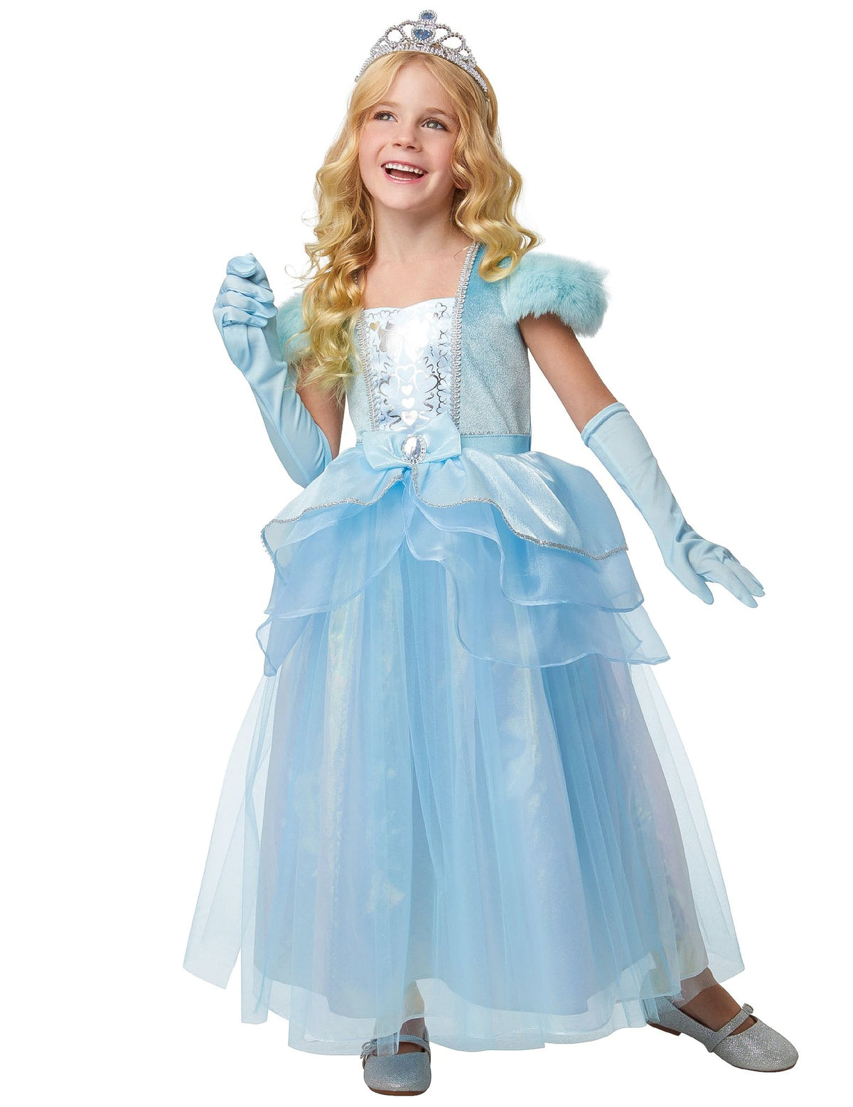Déguisement complet princesse pour enfant bleu ciel luxe avec gants et diadème