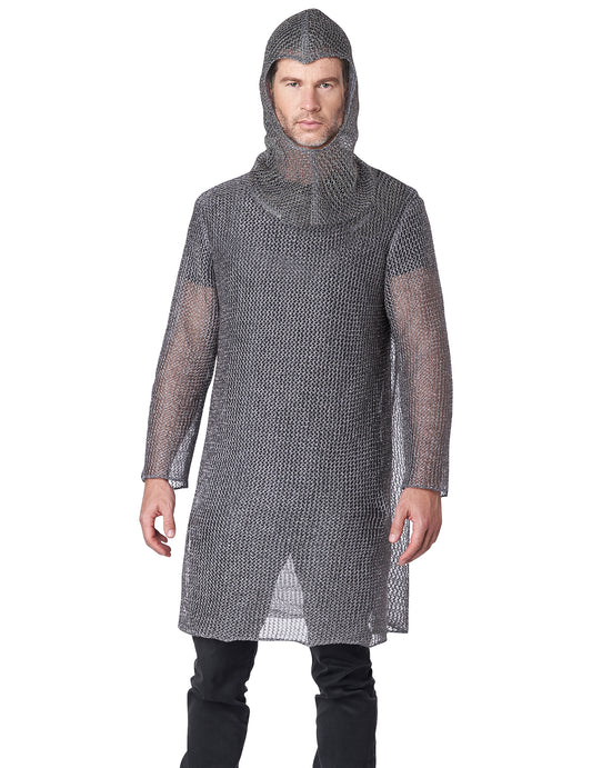 Déguisement côte de maille chevalier luxe pour adulte gris argenté