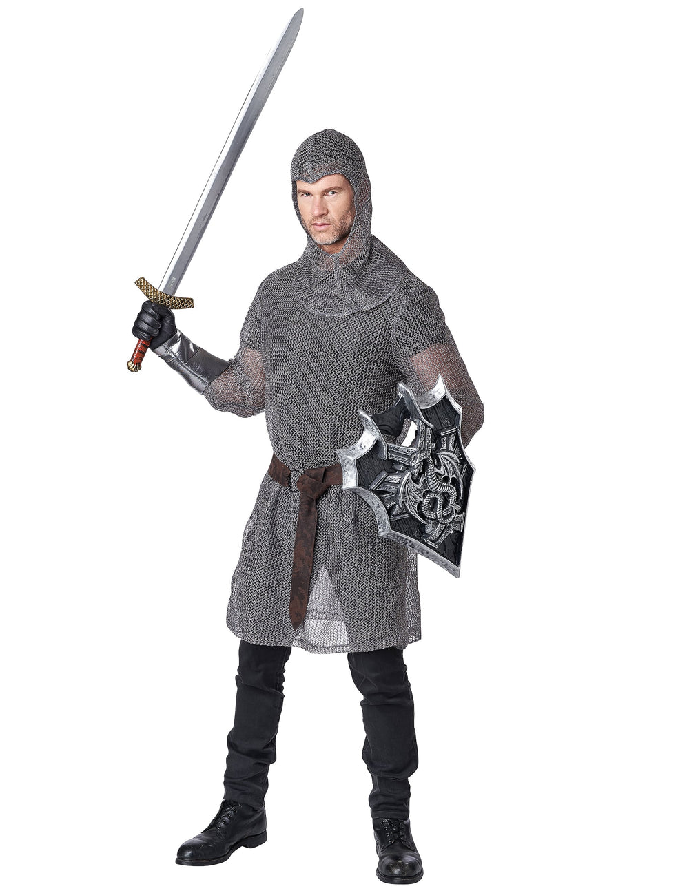 Accessoires épée et bouclier du déguisement côte de maille chevalier luxe