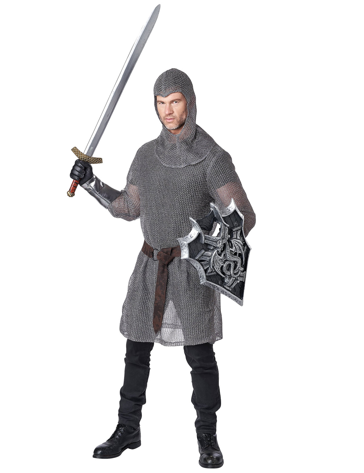 Accessoires épée et bouclier du déguisement côte de maille chevalier luxe