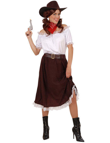 Fehér és barna cowgirl jelmez nő